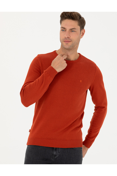 Pierre Cardin Kiremit Slim Fit Crew Neck Basic Knitwear Sweater 50270179-Vr031