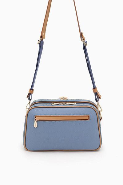 Levidor 930044   Blue Double Zipper Honeycomb Printed Shoulder Bag