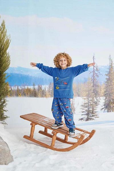 Aydoğan 1714 Set de pijamale interlock pentru băieți - Indigo