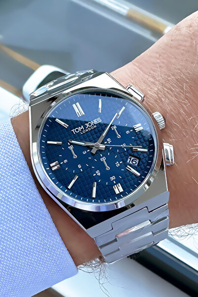 Tom Jones Men's Wrist Watch 3 Atm Waterproof Silver Color Steel Cord Bracelet Cbk50