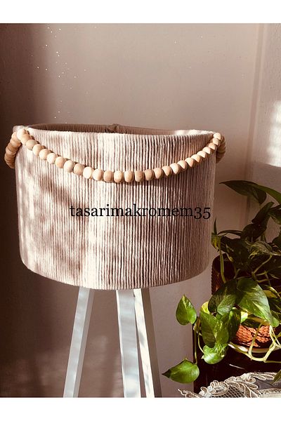 tasarimakromem35 Beige Macrame Floor Lamp Head