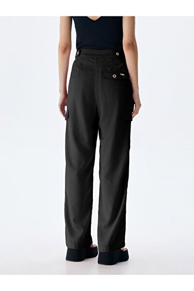 Ltb Cargo Black Linen Look Trousers