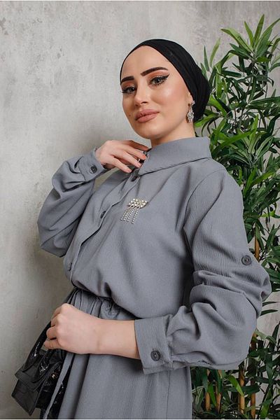 Moda Rosa 23y3308 - Gray - Basic Dress