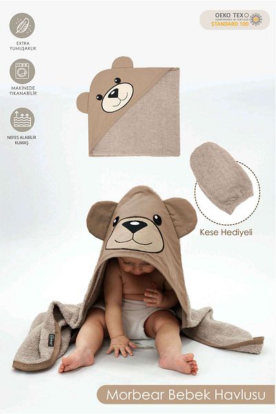mordesign Morbear Series Baby Embroidered Towel and Washcloth Set - Cotton Soft Newborn Towel