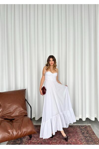 FEMİAS BEYAZ BUSTİYER ASKILI ELBİSE