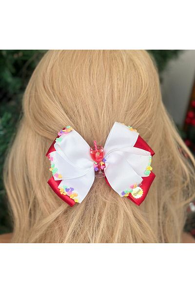 QUEEN AKSESUAR Luxury Layered Bow Detailed Candy Glass - Automatic Clip, Red