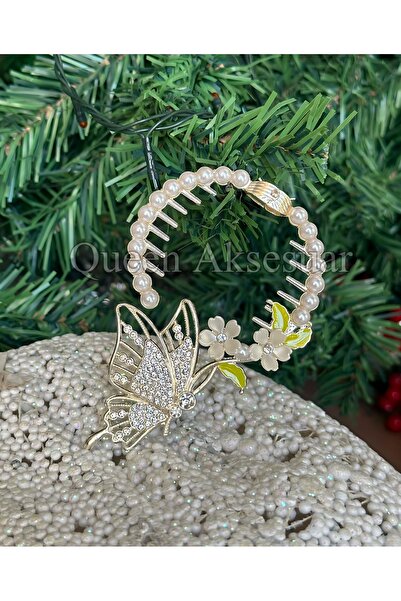 QUEEN AKSESUAR Metal Imported Crystal Jewelled Flower Patterned Butterfly Winged Angel Pendant Lamp Knob Buckle Scalloped Handcuffs