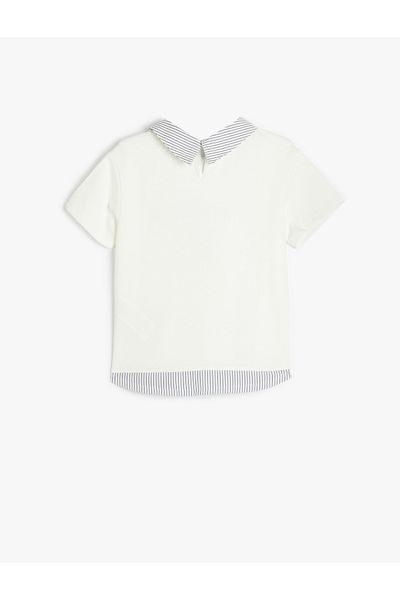 Koton Cotton Shirt Collar T-Shirt - Slogan Printed, Double Fabric Detail