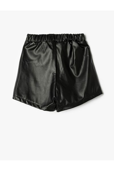 Koton Leather Look Elastic Waist Shorts Skirt - Buckle Detailed
