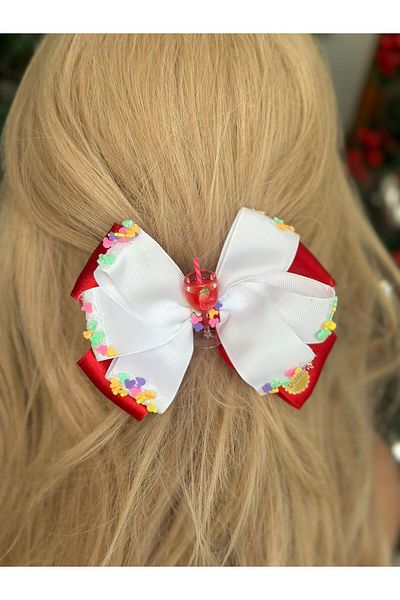 QUEEN AKSESUAR Luxury Layered Bow Detailed Candy Glass - Automatic Clip, Red