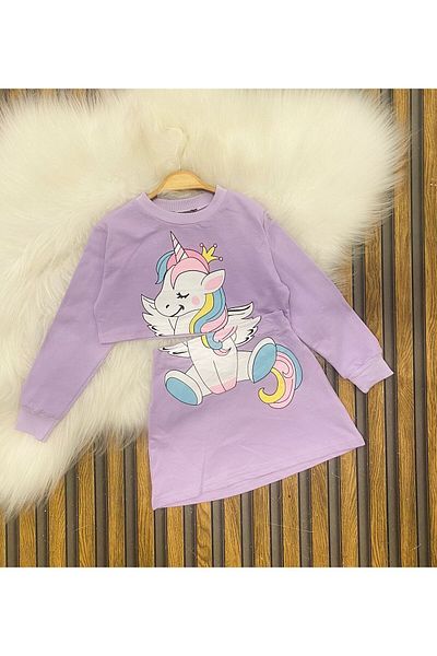 CoolCix Seasonal Fabric 2Ip 100% Cotton Unicorn Patterned Skirt and Sweat Set