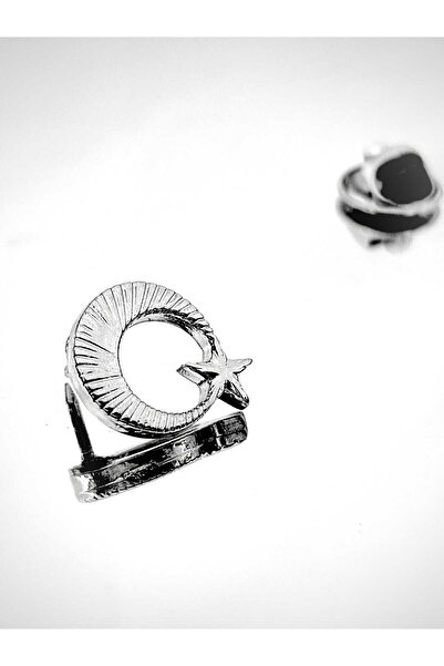 YÖRÜK TASARIM Ay Yıldız Dekope Kesim Gümüş Kaplama Yaka Rozeti