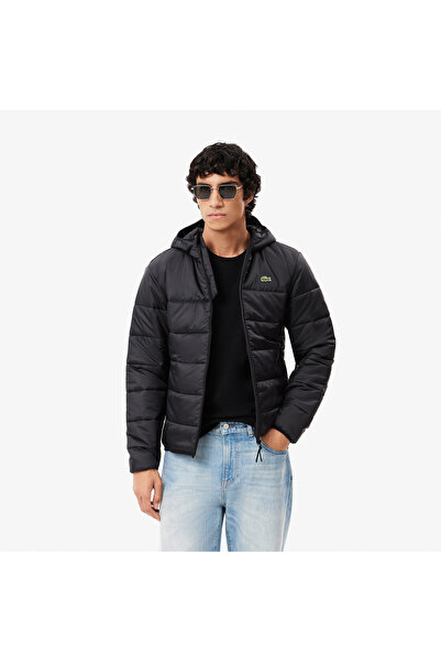 Lacoste Erkek Kapüşonlu Kapitone Siyah Mont