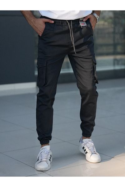 WKM Pantaloni de jogging pentru bărbați, cu tăietură normală, cu buzunare cargo și talie elastică