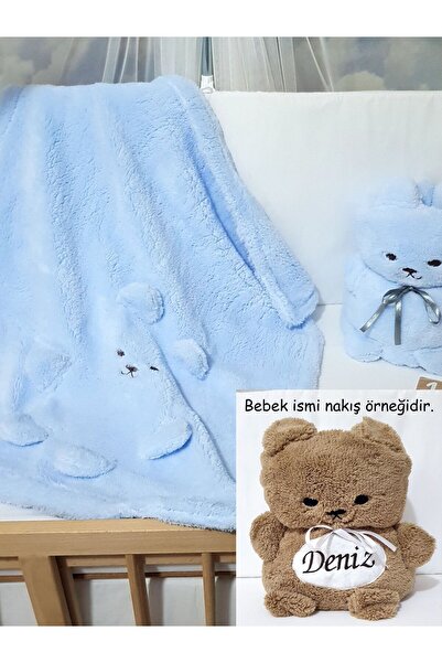 bebek_iklimi İsim Nakışlı Battaniye Ayıcıklı Pelüş Mavi   *** En güzel doğum ...