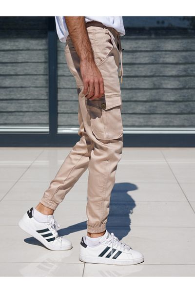 WKM Pantaloni de jogging pentru bărbați, cu tăietură normală, cu buzunare cargo și talie elastică