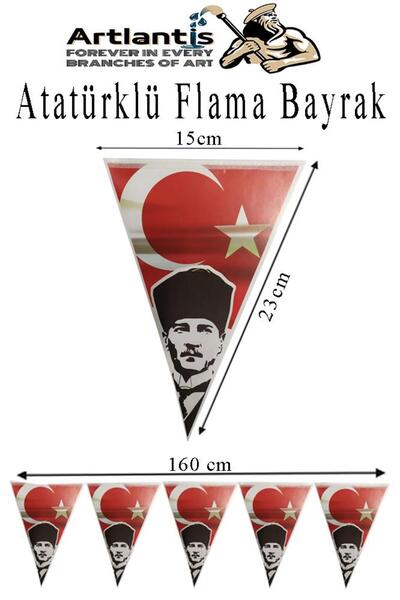 Artlantis Atatürklü Flama 1 Adet Ata Flama Süsleme 29 Ekim 23 Nisan Üçgen Kağ...