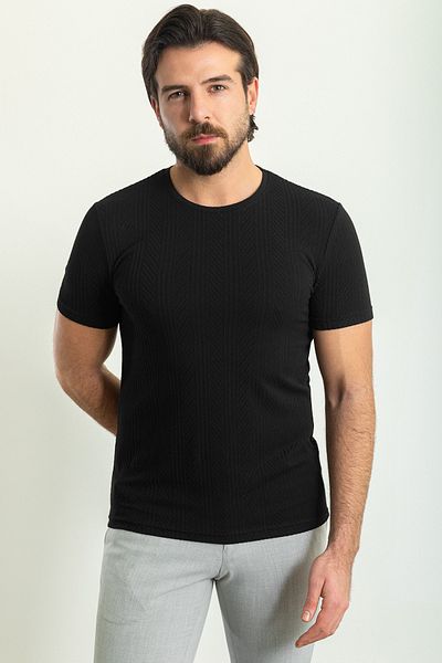 Mcr Stripe Pattern Slim Fit Crew Neck Men's T-Shirt Black - 36791.23Y