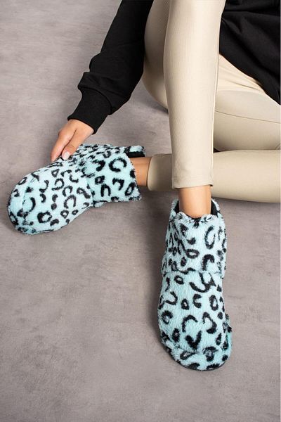 Behtah Kundura Γυναικεία παπούτσια με στάμπα Leopard - Μάλλινες, χοντρές ελαφριές μπότες για το σπίτι