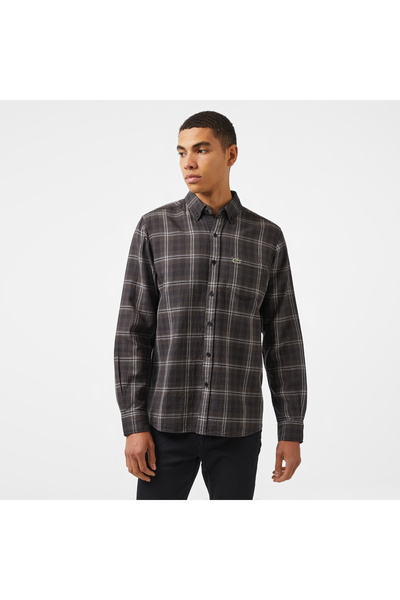 Lacoste Erkek Regular Fit Düğmeli Yaka Ekose Kahverengi Gömlek