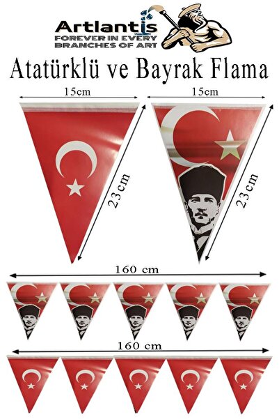 Artlantis Bayrak Ve Atatürklü Flama 2 Adet Ay Yıldız Bayraklı Atalı Flama Süs...