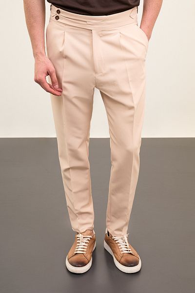 Mcr Ανδρικό παντελόνι με πλισέ Flat Super Slim Fit με λεπτομέρεια ζώνης με αγκράφα - 38259.24y