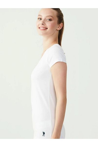 U.S. Polo Assn. BAZA. Polo Assn. Tricou de damă cu decolteu în V - mânecă scurtă, mânecă model 2510ESP.Z.6ET6A.GR0.OU.0.P.4.MLKEK