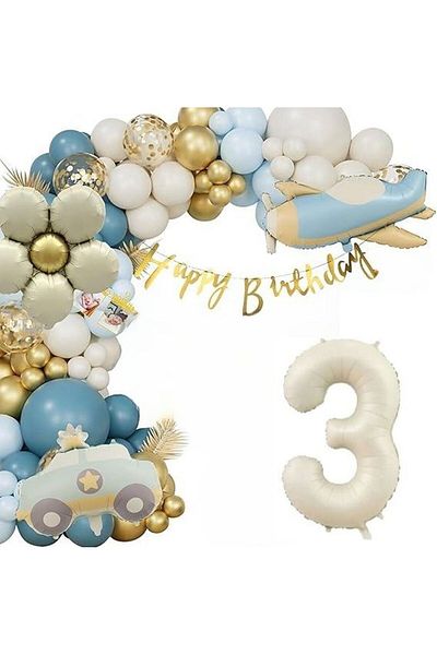 DÜVENCİ TİCARET Airplane Police Car Daisy Foil Age Balloon Set