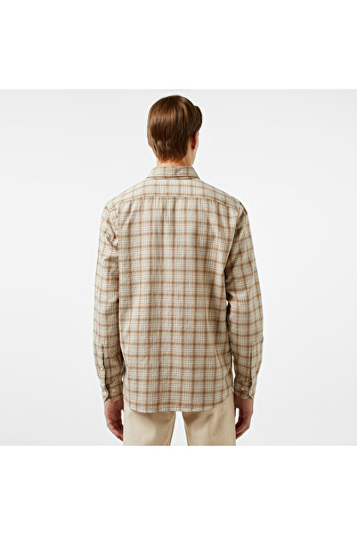 Lacoste Erkek Regular Fit Düğmeli Yaka Ekose Kahverengi Gömlek