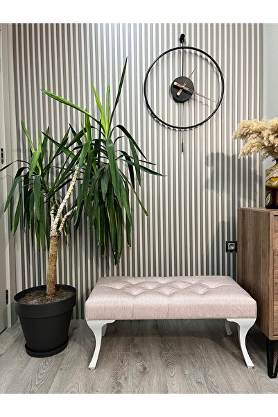 Rafadi PEMBE DEKORATİF AYAK UCU KAPI ÖNÜ MUTFAK BALKON BENCH PUF DÜĞMELİ BEYAZ LÜKENS AYAKLI