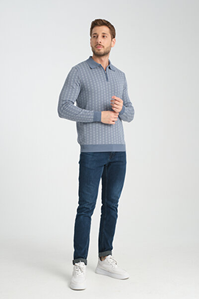 GW Apia Pulover pentru bărbați, cu textura jacquard, slim fit, cu gât polo, cu fermoar, cu mânecă lungă