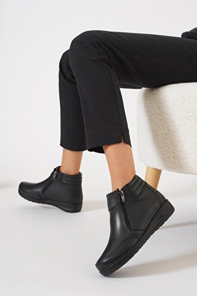 Moda Pie Γυναικείες μπότες από γνήσιο δέρμα Feta - Διπλό φερμουάρ, Μαύρο δέρμα