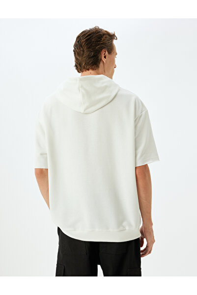 Koton Oversize Hooded Cotton Blend - Slogan Printed Sports φούτερ, μισό μανίκι