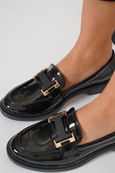 Moda Pie Sures H Tokalı Kadın Babet Siyah Rugan