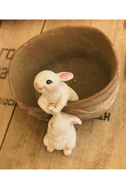 TAŞDEVRİLIFE Sepetten Sarkan Sevimli Tavşanlar Dekoratif Saksı