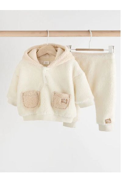 Next Baby White Bear - Cosy Borg Hoodie and Jogger Set