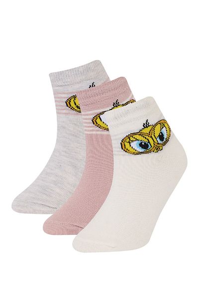 DeFacto Girl's Looney Tunes 3-Piece Cotton Booties Socks D1736A8Ns