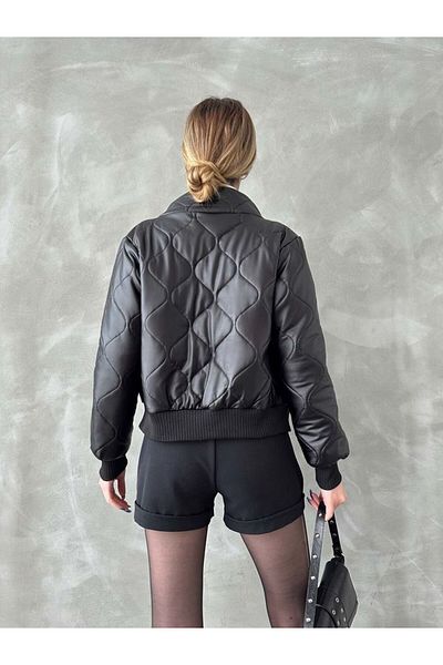 Özyuvam Women's Topshow Zippered Fit Leather Jacket Coat-Black