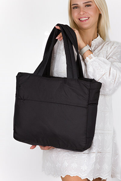 ARMOLA Fermuarlı Puf Şişme Büyük Boy Omuz ve Kol Siyah Renk Kadın Çanta Shopp...