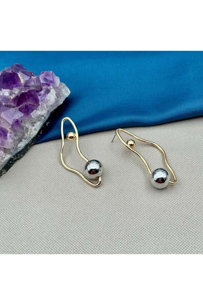 Opia Takı & Aksesuar أقراط فضية ذهبية على شكل كرة