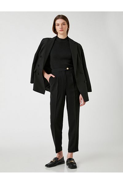Koton Pantaloni crop cu talie înaltă, detaliați cu nasturi