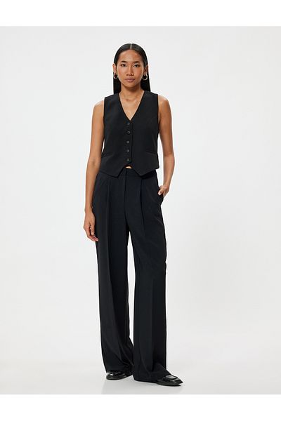 Koton V-Neck Blazer Vest - Buttoned Regular Fit