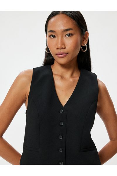 Koton V-Neck Blazer Vest - Buttoned Regular Fit