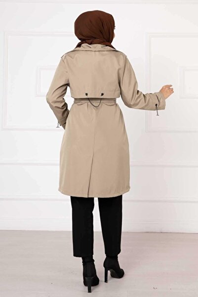 Genel Markalar Zincir Aksesuar Detay Astarlı Trençkot Vizon