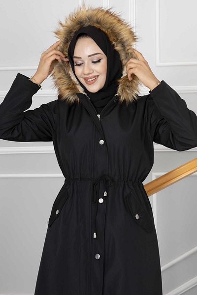 MonaModda Ayla Tunnel Belted Hijab Coat Black