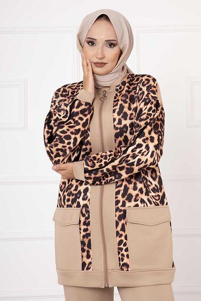 MonaModda Mink Scuba Leopard Patterned 2 Piece Set