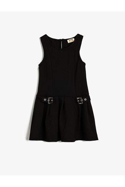 Koton Φόρεμα Viscose Gilet με στρογγυλή λαιμόκοψη και λεπτομέρεια αγκράφα - Αμάνικο