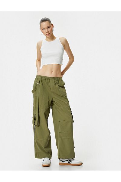 Koton Flat Leg Cargo Παντελόνι με Λεπτομέρεια Ζώνης