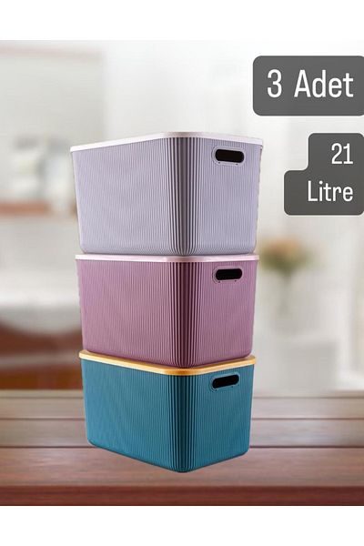 Bayev 3 Pieces Mix 21 Lt Storage Multi-Purpose Organizer ντουλάπας, καλάθι παιχνιδιών και πλυντηρίων, κουτί αποθήκευσης