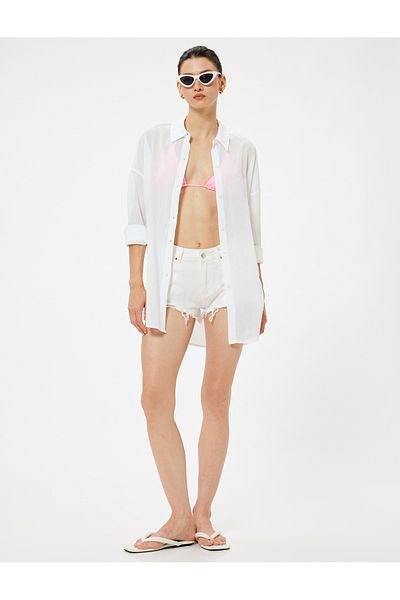 Koton Langarm-Oversize-Shirt aus Baumwolle - Strandkleid